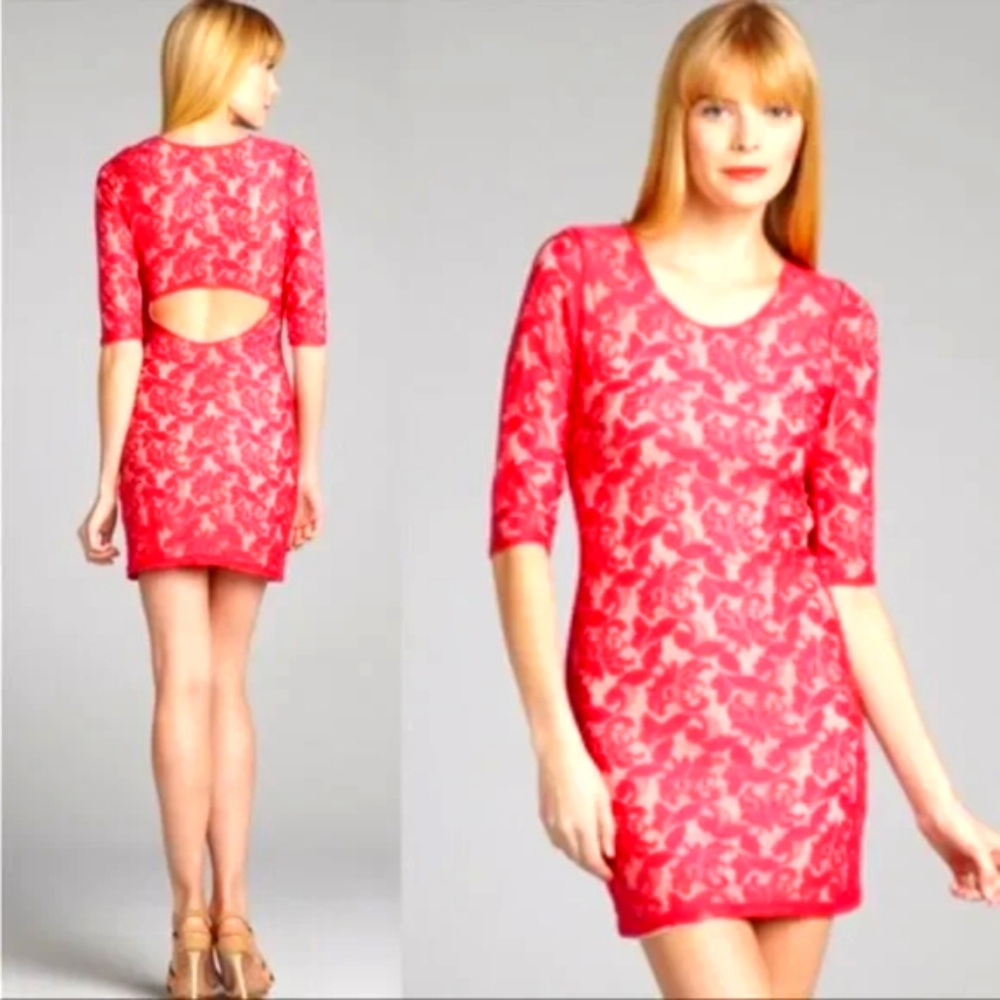 Lovers + Friends Pink Lace Backless Dress